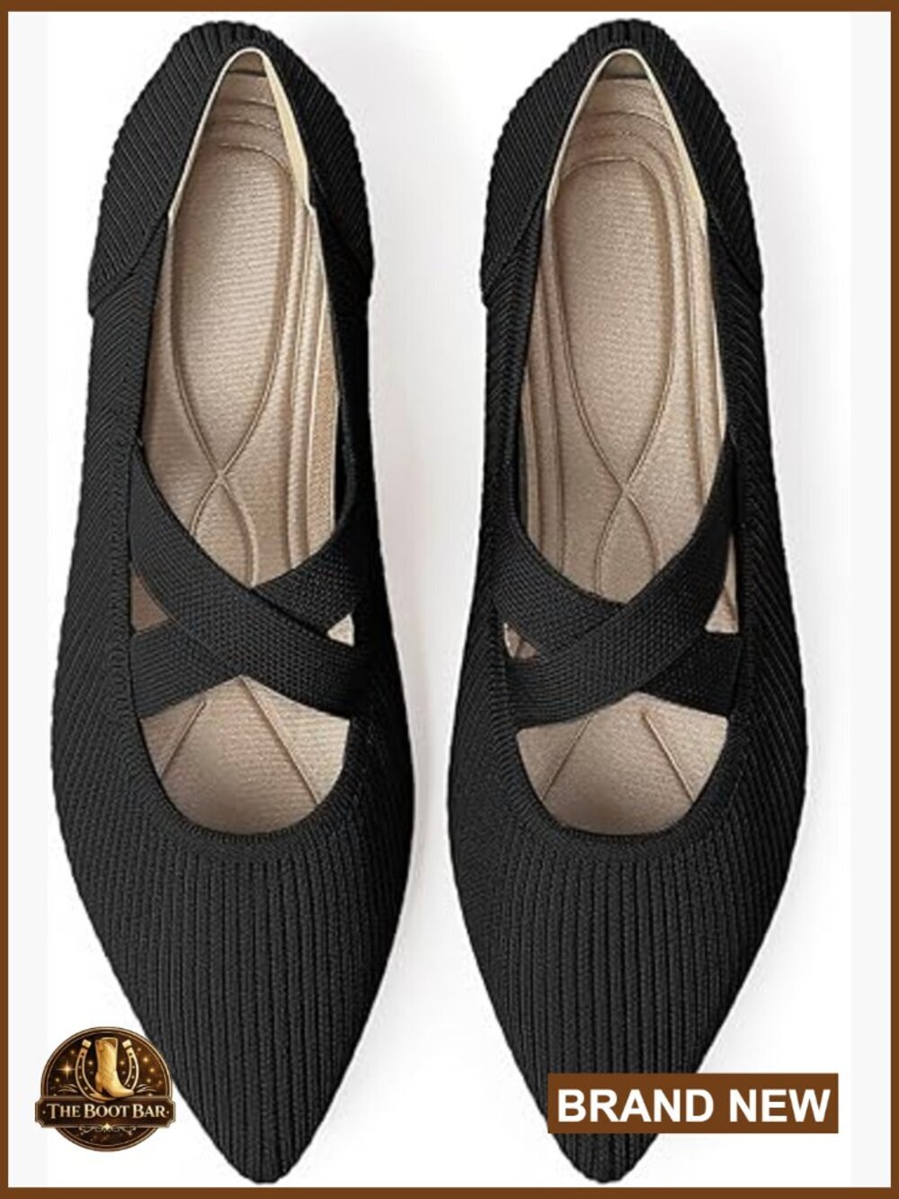 Pointed Toe Knit Mary Jane Flats Slip-On Ankle Strap Ballet Shoes